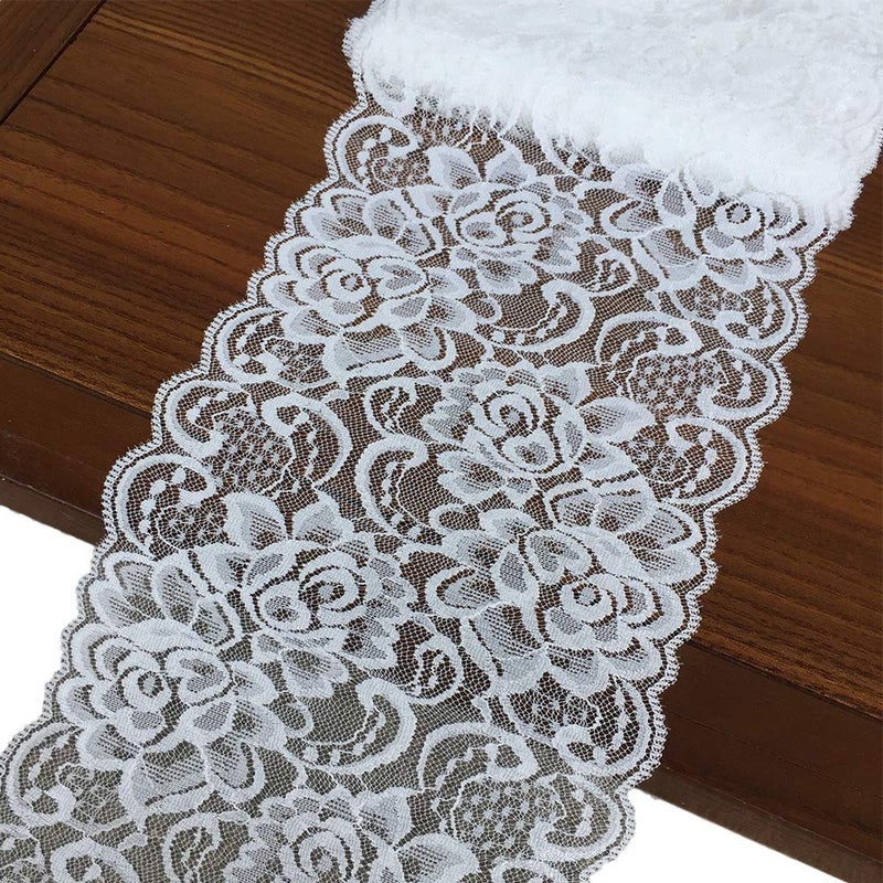 ZaneGear Olive Lace 6 inches Wide White Stretchy lace Ribbon Elastic Trim Fabric with Floral Pattern for Bridal Wedding Decorations , Sewing DIY Making and DIY Crafts-5 Yards (910 White) - Image 1